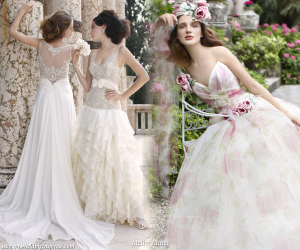 Romantic wedding dresses by Atelier Aimee for a garden party setting
