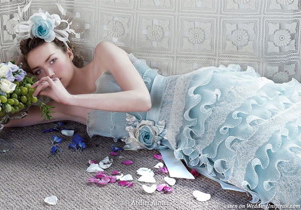 Light blue ruffle wedding dress from Atelier Aimee
