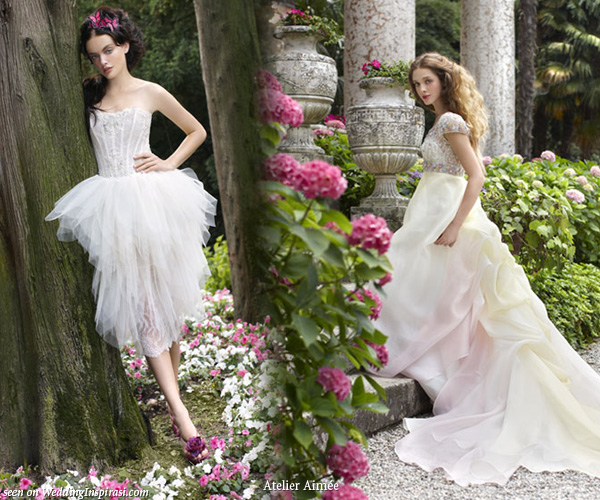 Romantic long train and short wedding dresses from Atelier Aimee