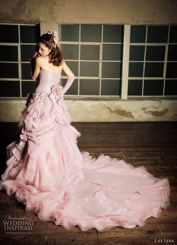 Japanese model Fujii Lena in a lavender pink wedding dress