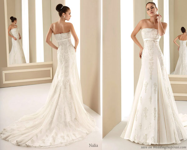 Muy bella wedding dress with inverse box pleat skirt from Spanish designer 
