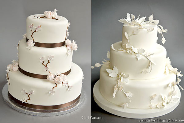 Dogwood cake with pale pink blossoms and chocolate brown LOVE