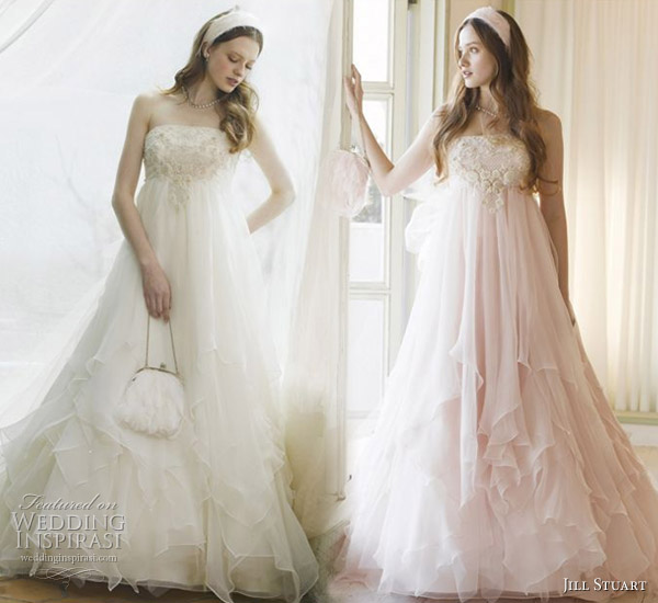 Soft sweet layered pink and white romantic wedding dresses from Jill 