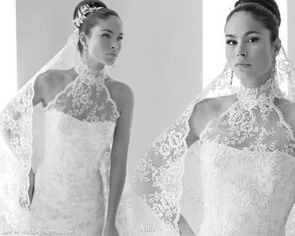 Lace high collar neck wedding gown from Nalia 2010 collection Muy bella