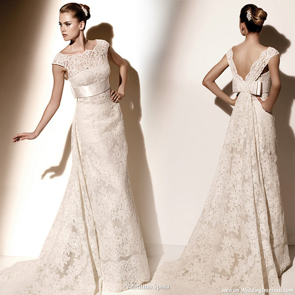 Valentino Sposa Pronovias lace wedding dress with sash and bow detail