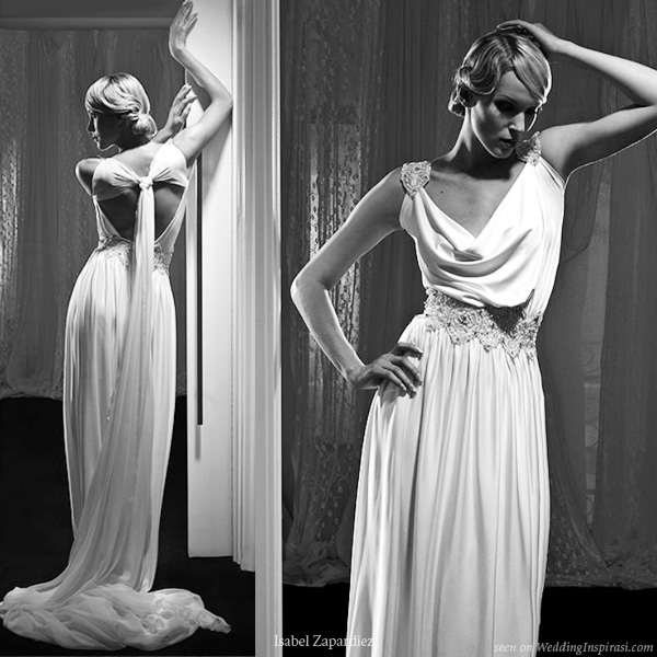 Greek Goddess grecian draped wedding dress from Isabel Zapardiez