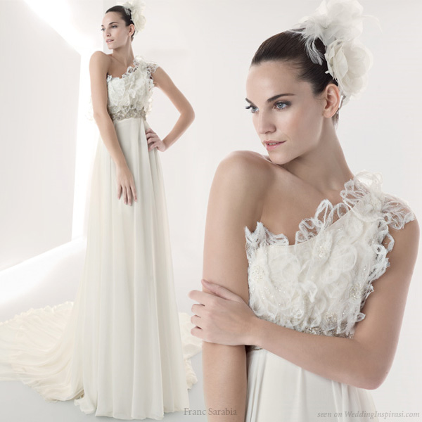 Because of the special configuration a single shoulder wedding dress