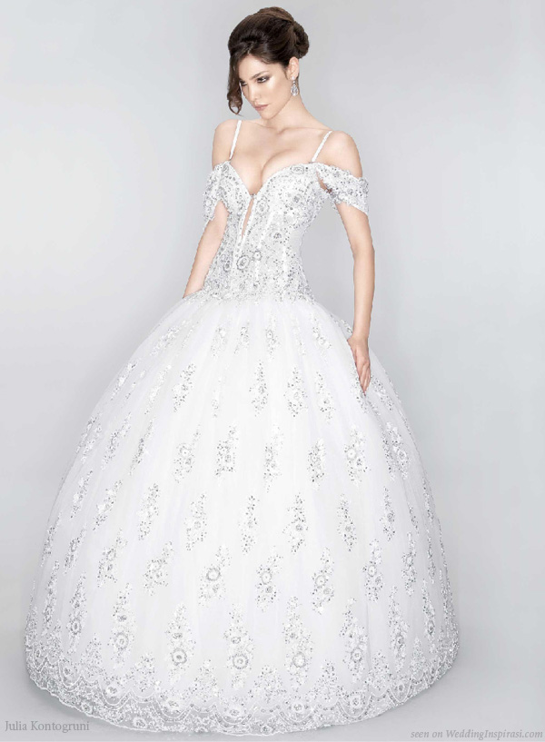 Luxurious ball gown style wedding dress decorated with Swarovski crystals by