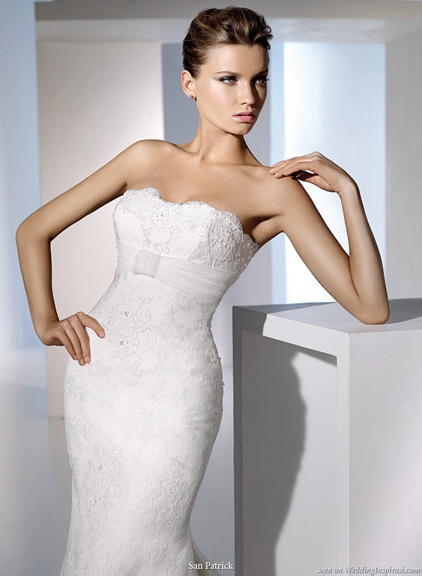Strapless lace wedding gown with sash from San Patrick 2010 bridal 