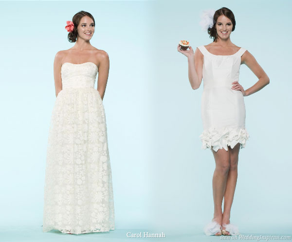 Pretty ruffle wedding gowns long and short designed by Carol Hannah 