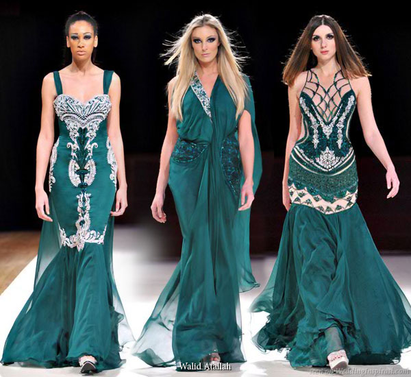 Emerald green evening gowns by Walid Atallah couture on New York Fashion