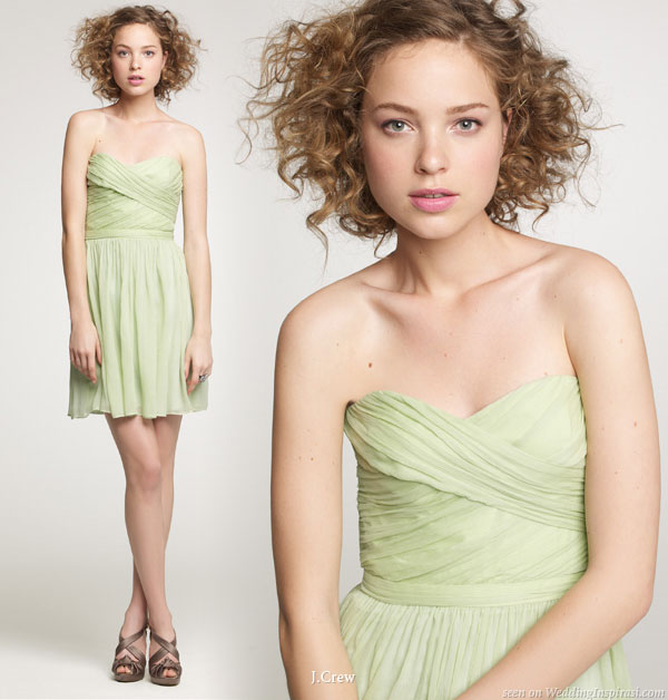 Light yellowgreen short strapless dress for parties or weddings
