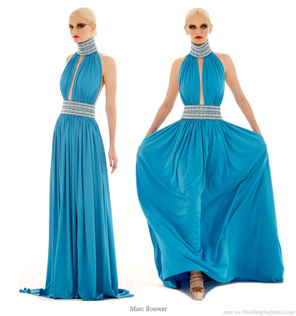 Blue halter high neck gown suitable for weddings evening functions and 
