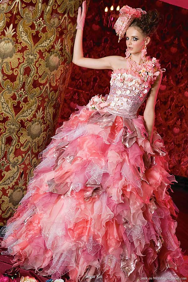 Pink ruffle wedding gown alal Barbie girl from Japanese based Sugar Kei