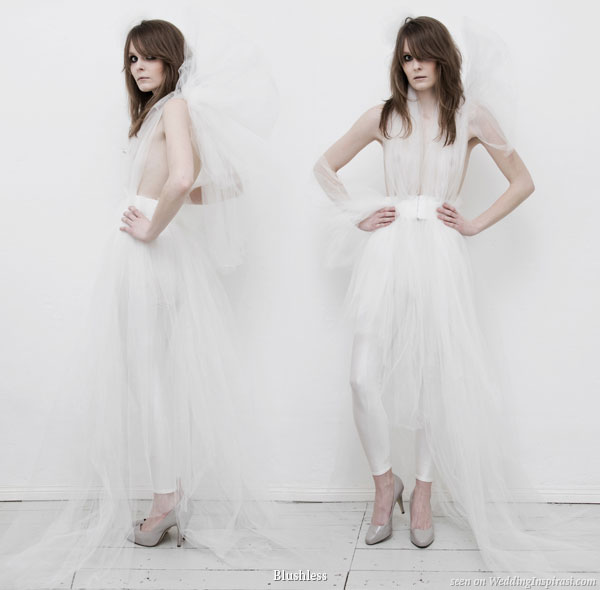 theLOLAone silktulle gown with bow on the shoulder and soft vegan leather