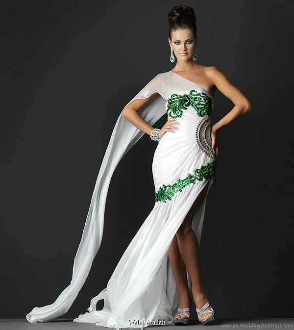 Walid Atallah white and emerald green wedding dress