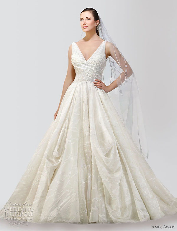 Amir Awad 2010 bridal gown collection vneck wedding dress worn with a Amir Awad 2010 bridal gown collection vneck wedding dress worn with a
