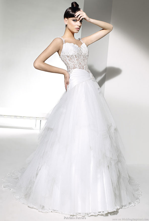 Naughty and nice Semi seethrough boned bodice wedding dress with sweet 