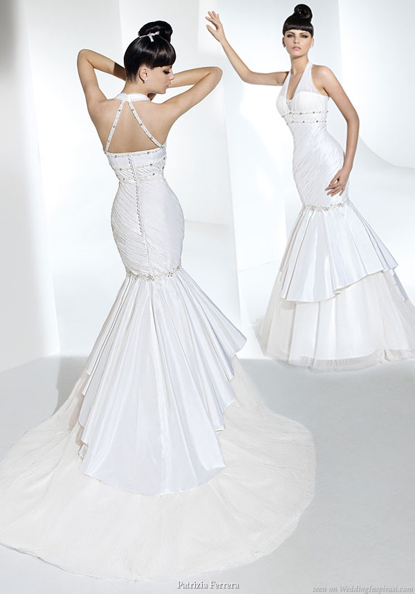 Sleek halter neck mermaid style wedding dress with twotier skirt