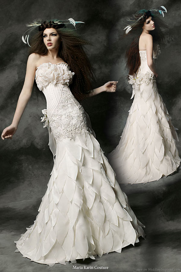 Maria Karin Couture 2011 bridal gown collection - strapless  wedding dress with leaf or petal panel skirt