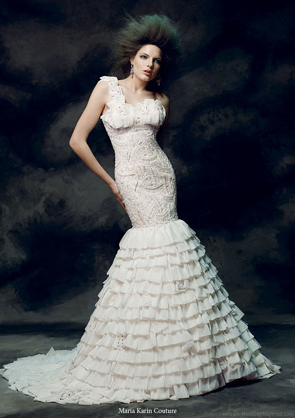 Maria Karin Couture 2011 bridal gown collection - one shoulder   wedding dress with mermaid silhouette with dramatic ruffle skirt