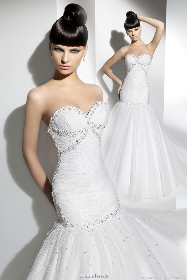 Crystal trimmed sweetheart neckline strapless wedding dress with fitted