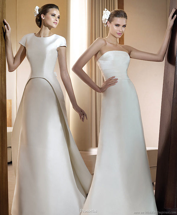 Pronovias 2011 Bridal Gown Collection - Impacto convertible wedding dress or 2 in 1 style gown, wear strapless or with short sleeve overshirt
