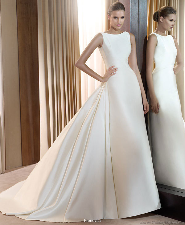 Pronovias 2011 Bridal Gown Collection - Icaro smart wedding dress with bateau neck and train