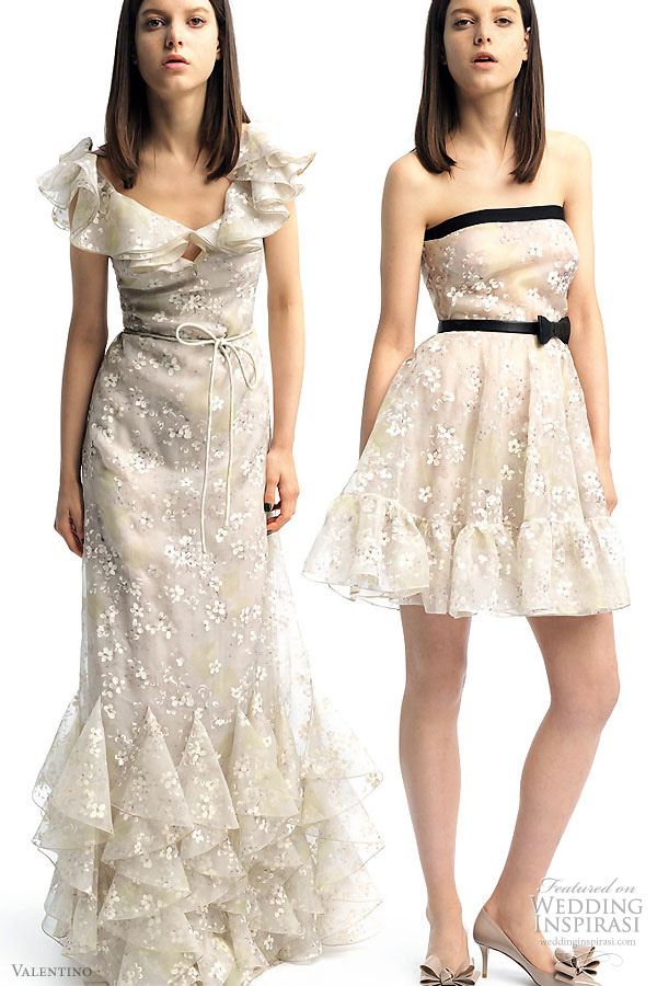 Valentino 2011 Resort collection - wedding worthy dressses- frilly strap gown and short flirty dress both with bow at the waist