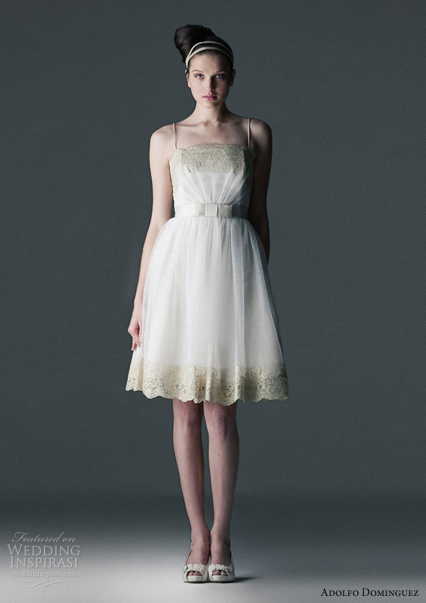 Adolfo Dominguez 2010 wedding gowns short dress in lace and tulle finished