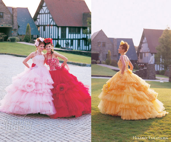 And how about these adorable colorful ballgowns in pink red and yellow
