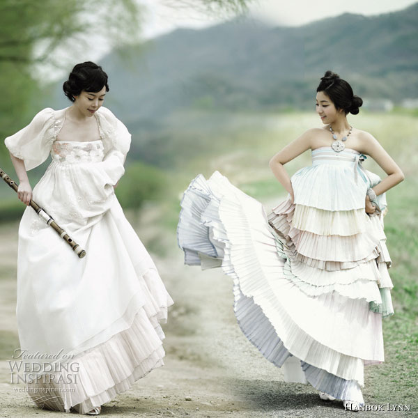 Modern Fusion Hanbok - the traditional korean dress given an update using unusual materials such as chiffon, in lighter colors