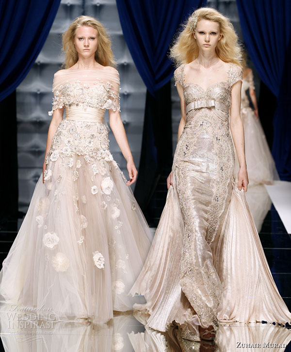 Zuhair Murad Couture Fall/Winter 2010-2011 runway collection - dresses in pale nuetral colors with metallic shine
