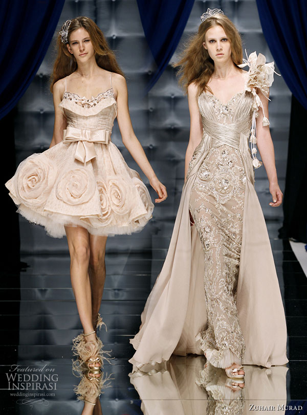 Zuhair Murad Couture Fall/Winter 2010-2011 - short and flirty rosette dress and long and elegant evening gown on the runway