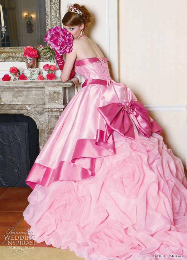 Cute pink wedding dress from Barbie Bridal hot pink bow at the bustle 