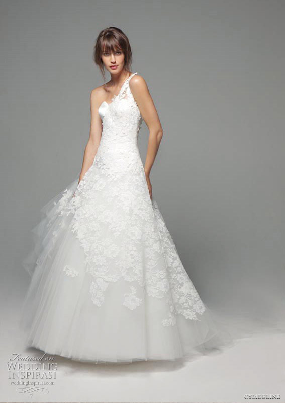 Pretty oneshoulder strap Aline tulle dress Helia Cymbeline wedding gowns