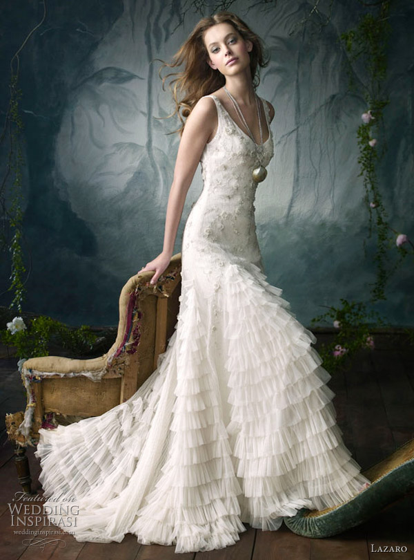 Lazaro Bridal Gowns Wedding Dresses Style LZ3060 Ivory embroidered ruffle 