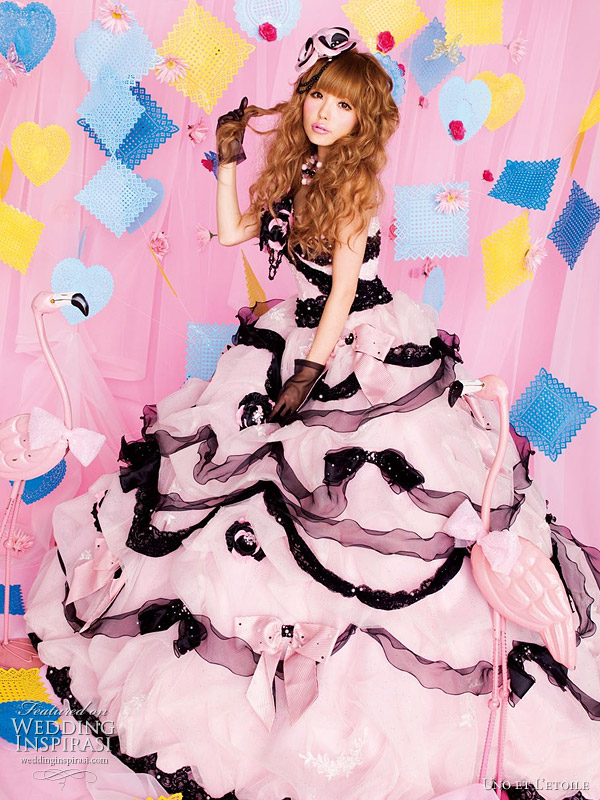 Super sweet baby pink and black wedding dress adored with satin and organza