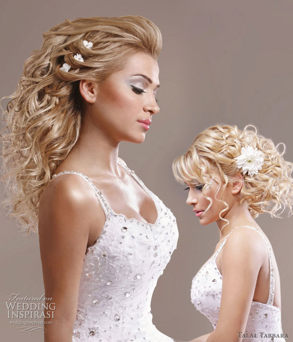 Romantic bridal hairstyles with soft braiding and flower hair accesories, the messy updo is suitable for brides looking for a casual, relaxed style
