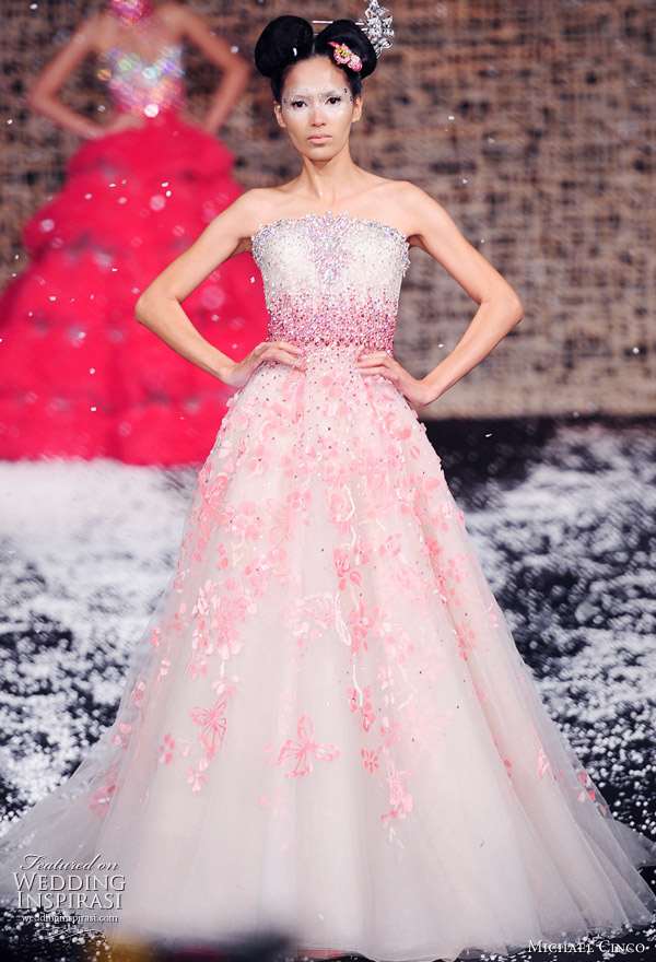 Pink flower designer wedding dress