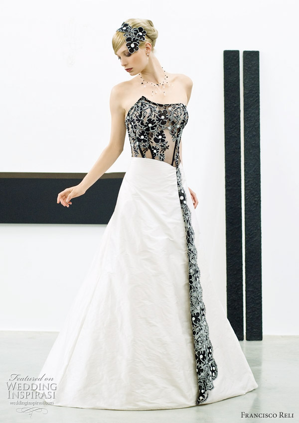 Bold statement Paradis gown with sheer top with asymmetrical neckline 