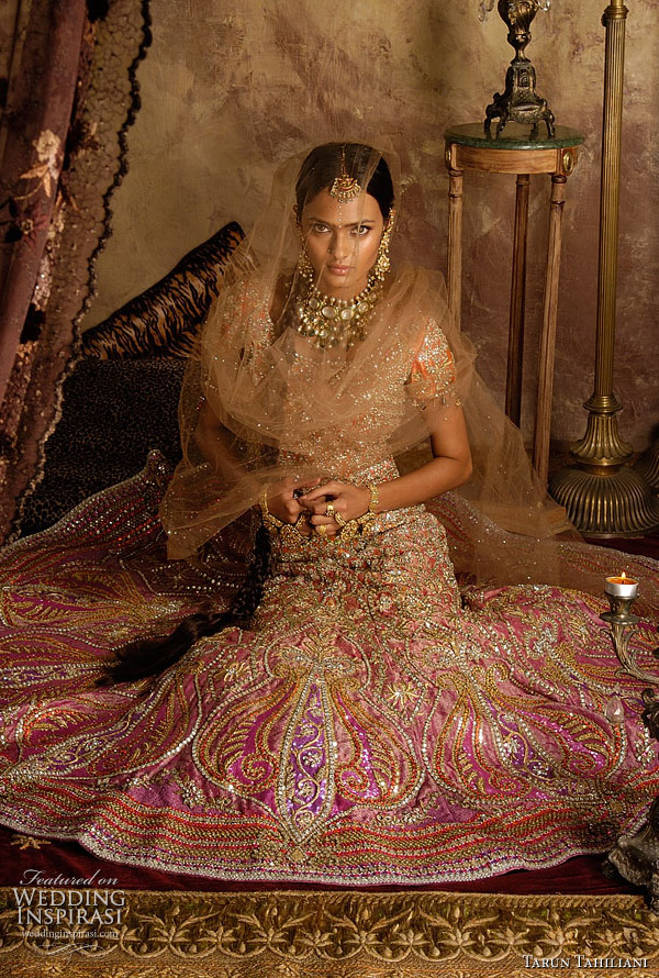 Indian wedding fashion bridal ghagra choli or lehenga in orange and pink 
