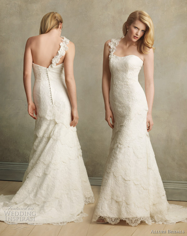 Allure bridals couture wedding dresses 2011 Aline dress adorned with lace 