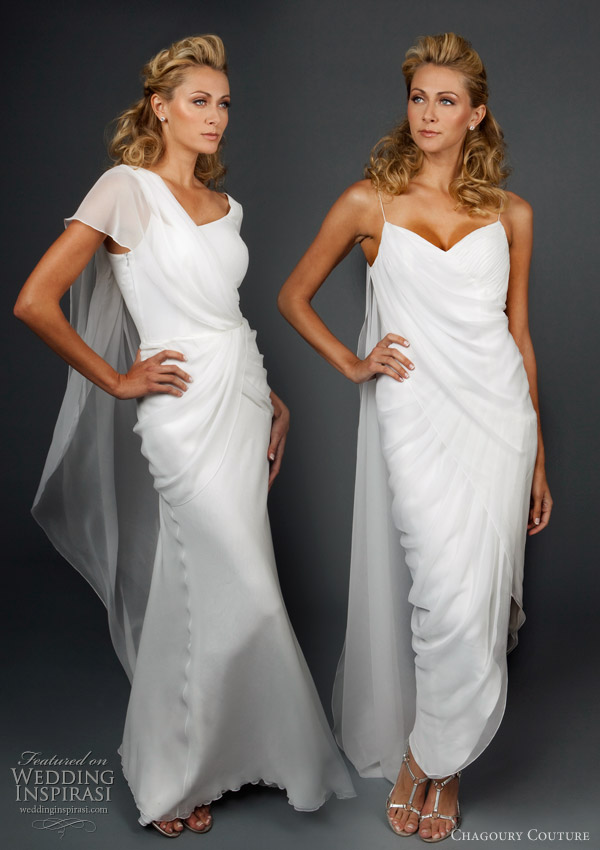 Grecian drape wedding dresses by Chagoury Couture