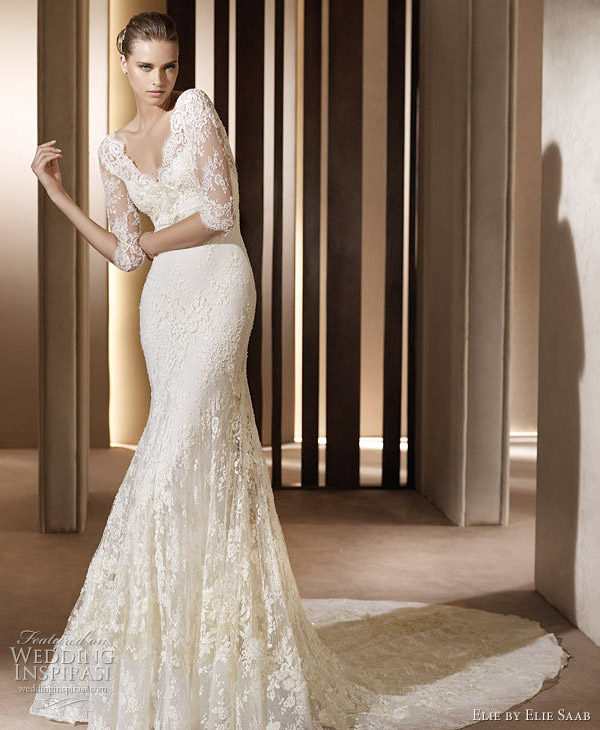 Elegant Auriga lace gown with elbowlength sleeves Elie Saab wedding 