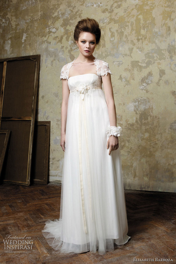 2011 column or sheath wedding gowns by Elizabeth Barboza, Pronuptia