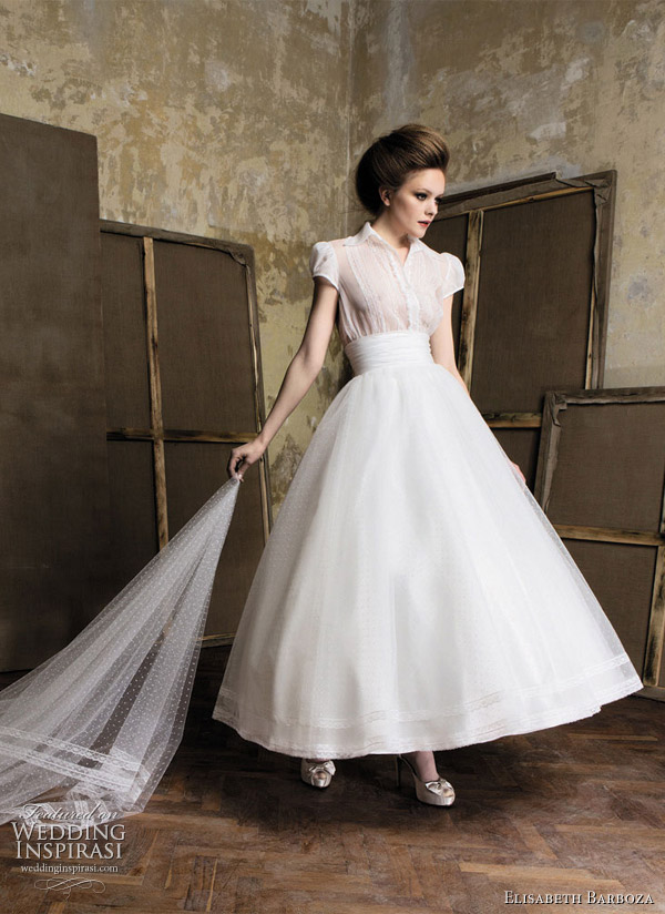 Tea length wedding dresses with circle skirt by Elizabeth Barboza for