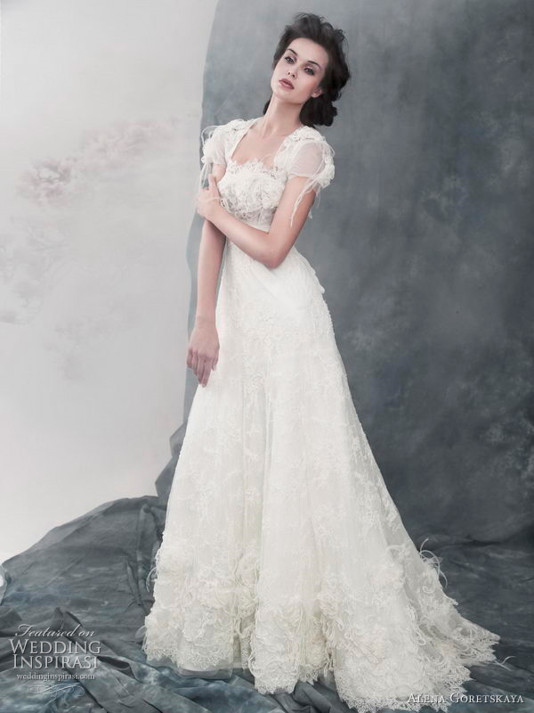 2011 Anna lace wedding dress with beads and pearls by Alena Goretskaya 