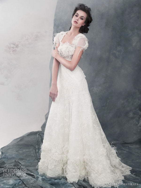 2011 Anna lace wedding dress with beads and pearls by Alena Goretskaya