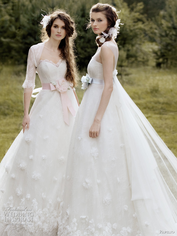 Above Forest Dreams and Forest Spirit gowns with pink and light blue bow 